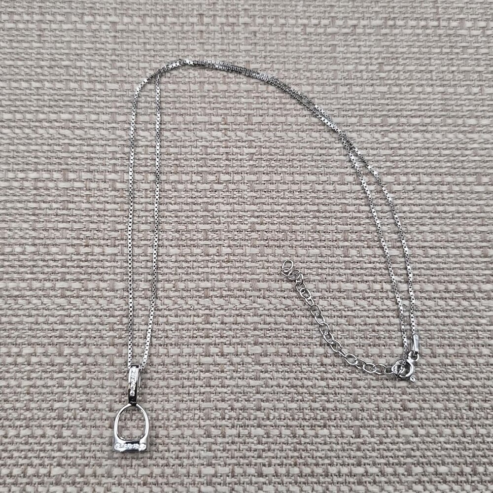 16+2 Inch Sterling Silver English Stirrup Equestrian Necklace A7214